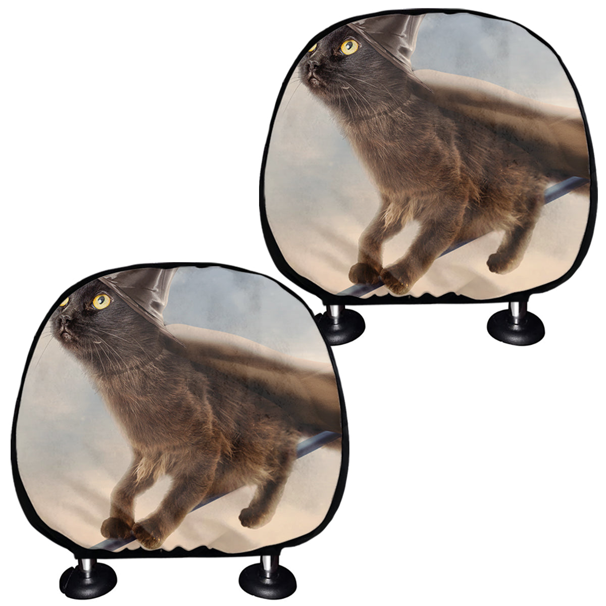 Halloween Flying Witch Cat Print Car Headrest Covers