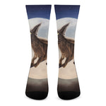 Halloween Flying Witch Cat Print Crew Socks