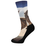 Halloween Flying Witch Cat Print Crew Socks