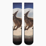 Halloween Flying Witch Cat Print Crew Socks