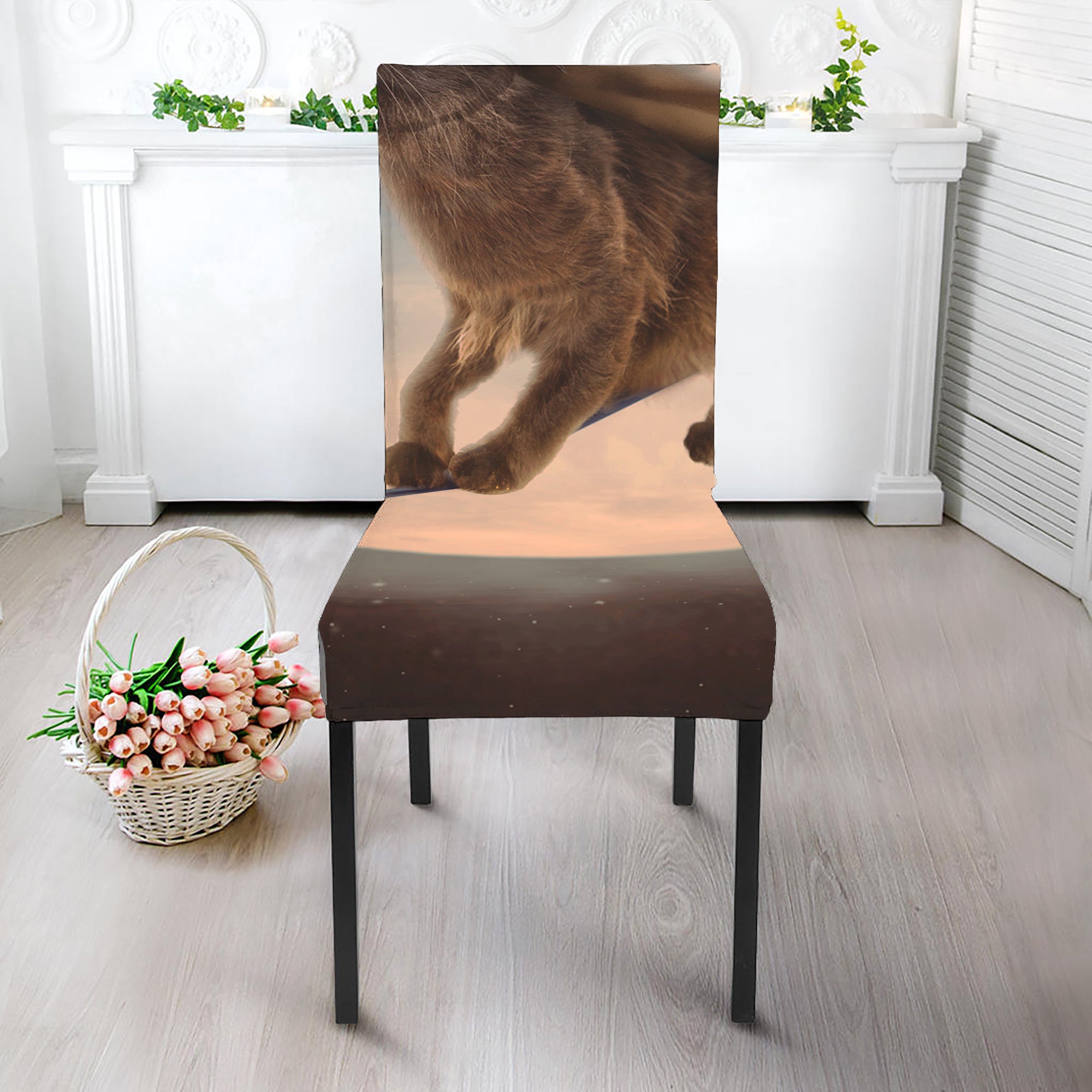 Halloween Flying Witch Cat Print Dining Chair Slipcover