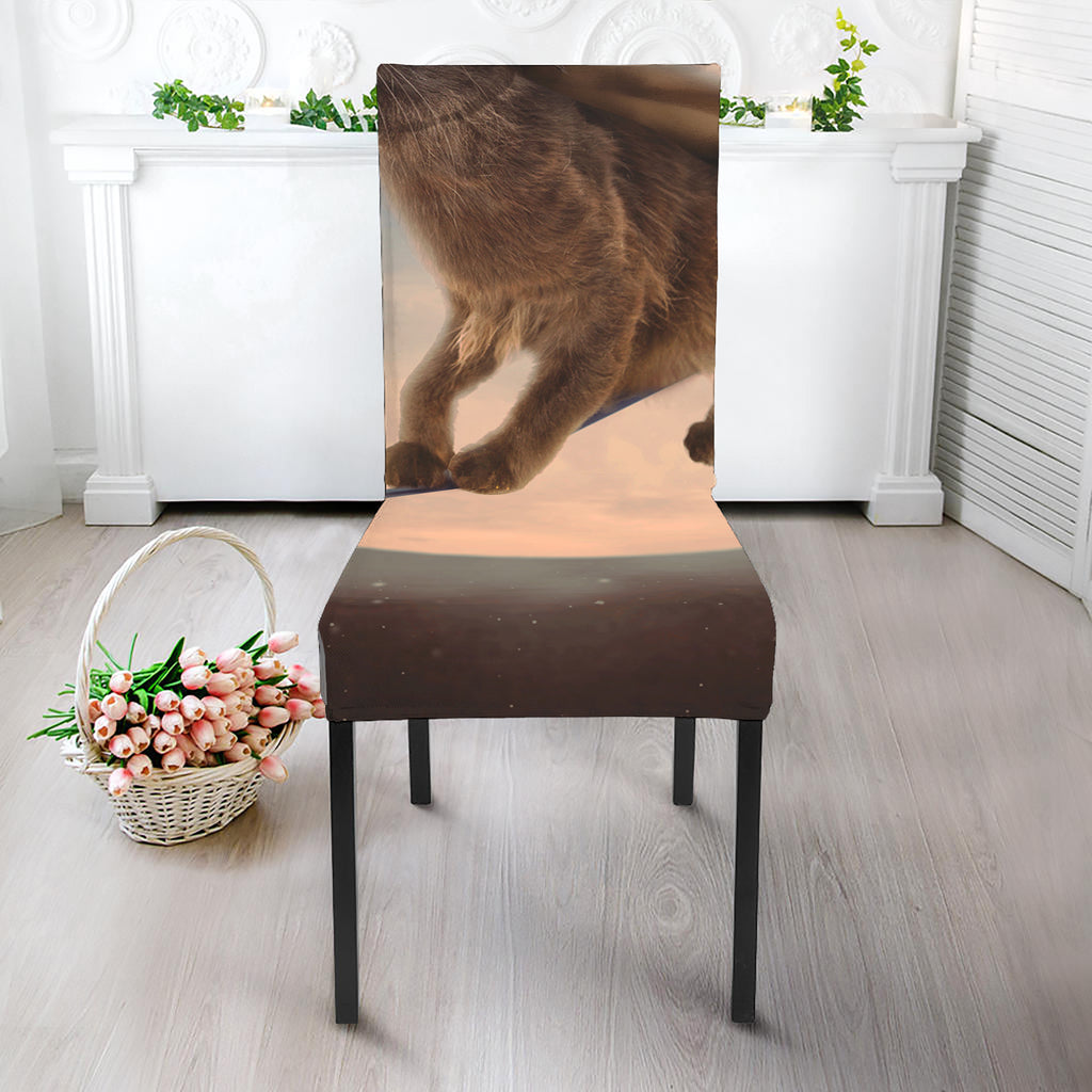 Halloween Flying Witch Cat Print Dining Chair Slipcover