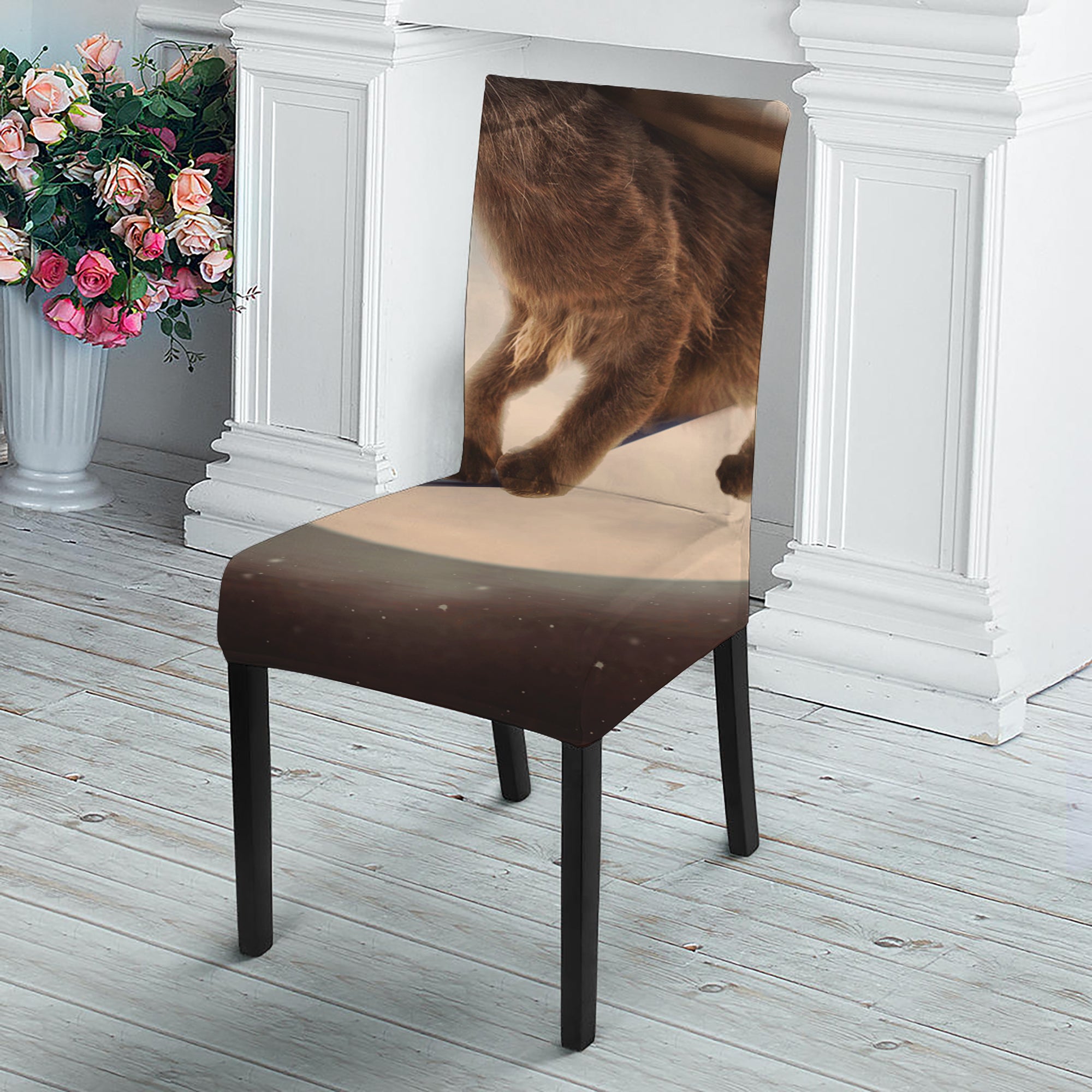 Halloween Flying Witch Cat Print Dining Chair Slipcover