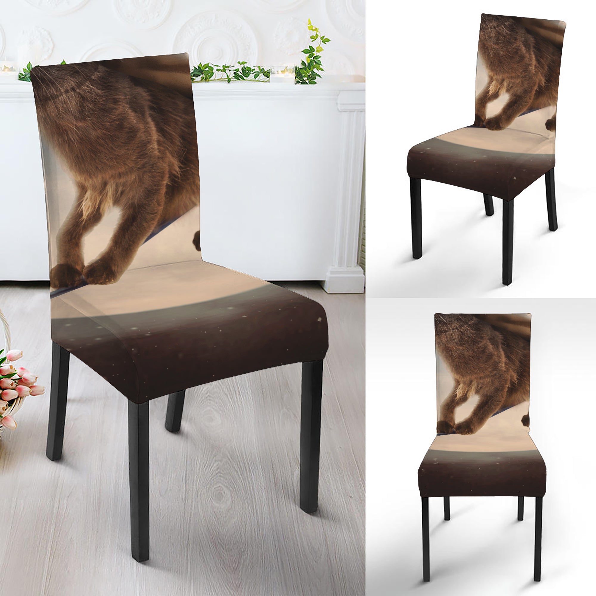 Halloween Flying Witch Cat Print Dining Chair Slipcover