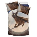Halloween Flying Witch Cat Print Duvet Cover Bedding Set