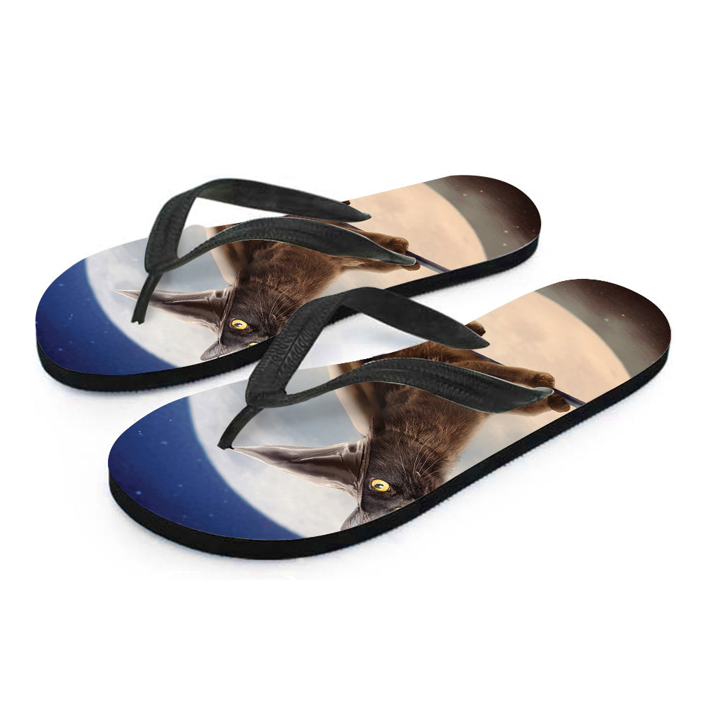 Halloween Flying Witch Cat Print Flip Flops