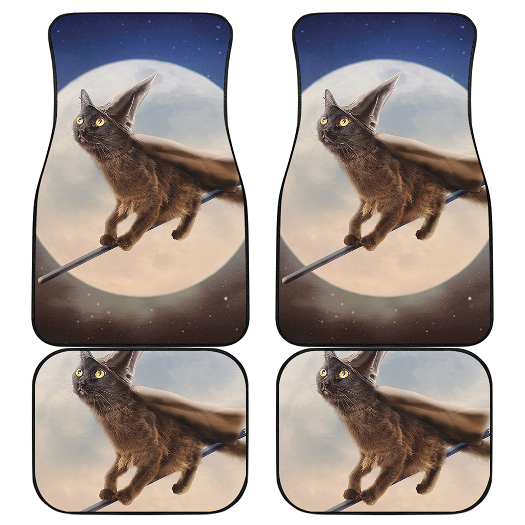 Halloween Flying Witch Cat Print Front and Back Car Floor Mats