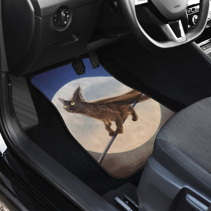 Halloween Flying Witch Cat Print Front and Back Car Floor Mats