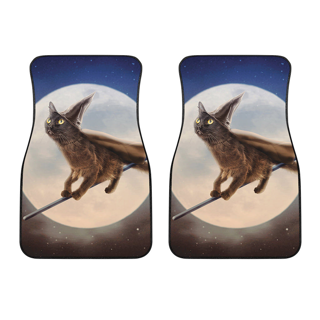 Halloween Flying Witch Cat Print Front Car Floor Mats