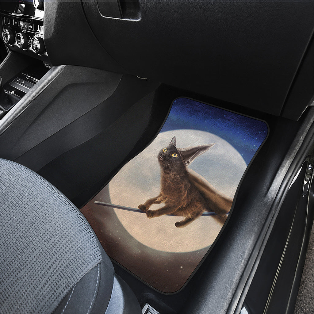 Halloween Flying Witch Cat Print Front Car Floor Mats