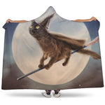 Halloween Flying Witch Cat Print Hooded Blanket
