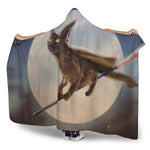 Halloween Flying Witch Cat Print Hooded Blanket