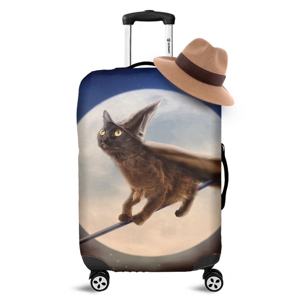 Halloween Flying Witch Cat Print Luggage Cover