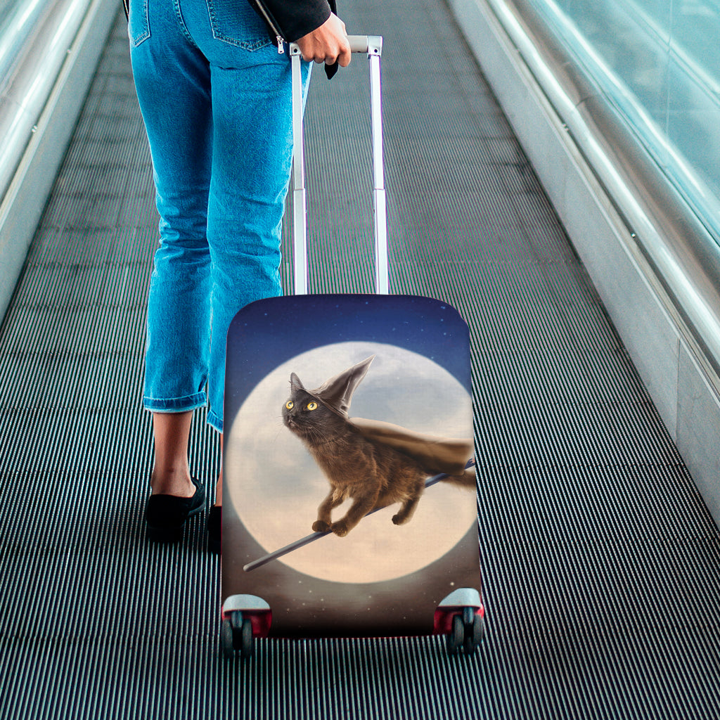 Halloween Flying Witch Cat Print Luggage Cover