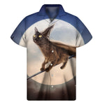 Halloween Flying Witch Cat Print Men's Short Sleeve Shirt