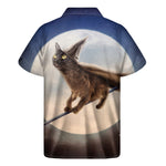 Halloween Flying Witch Cat Print Men's Short Sleeve Shirt
