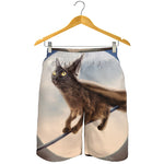Halloween Flying Witch Cat Print Men's Shorts