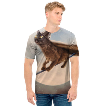 Halloween Flying Witch Cat Print Men's T-Shirt