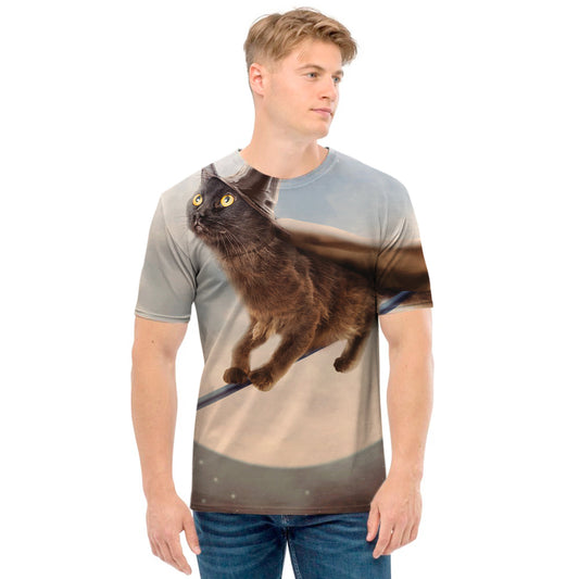 Halloween Flying Witch Cat Print Men's T-Shirt