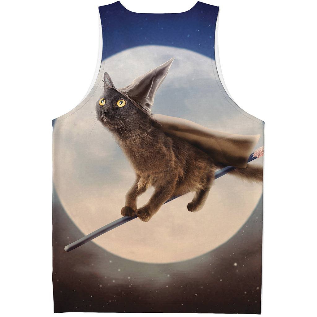 Halloween Flying Witch Cat Print Men's Tank Top