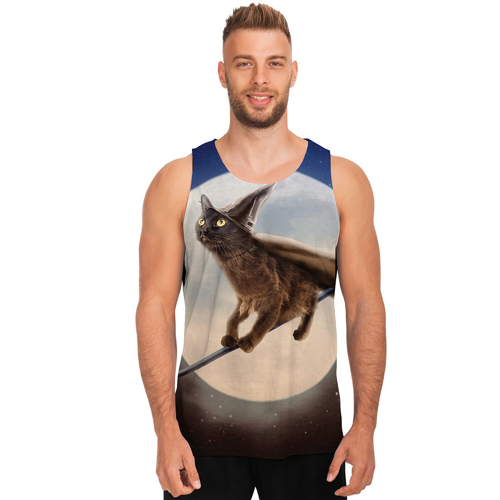 Halloween Flying Witch Cat Print Men's Tank Top