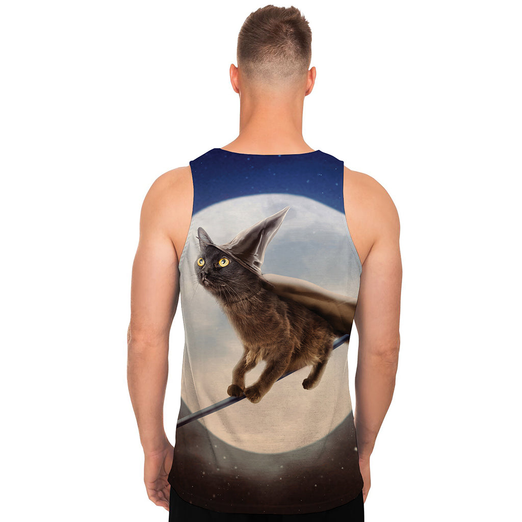 Halloween Flying Witch Cat Print Men's Tank Top