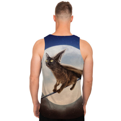 Halloween Flying Witch Cat Print Men's Tank Top