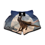 Halloween Flying Witch Cat Print Muay Thai Boxing Shorts