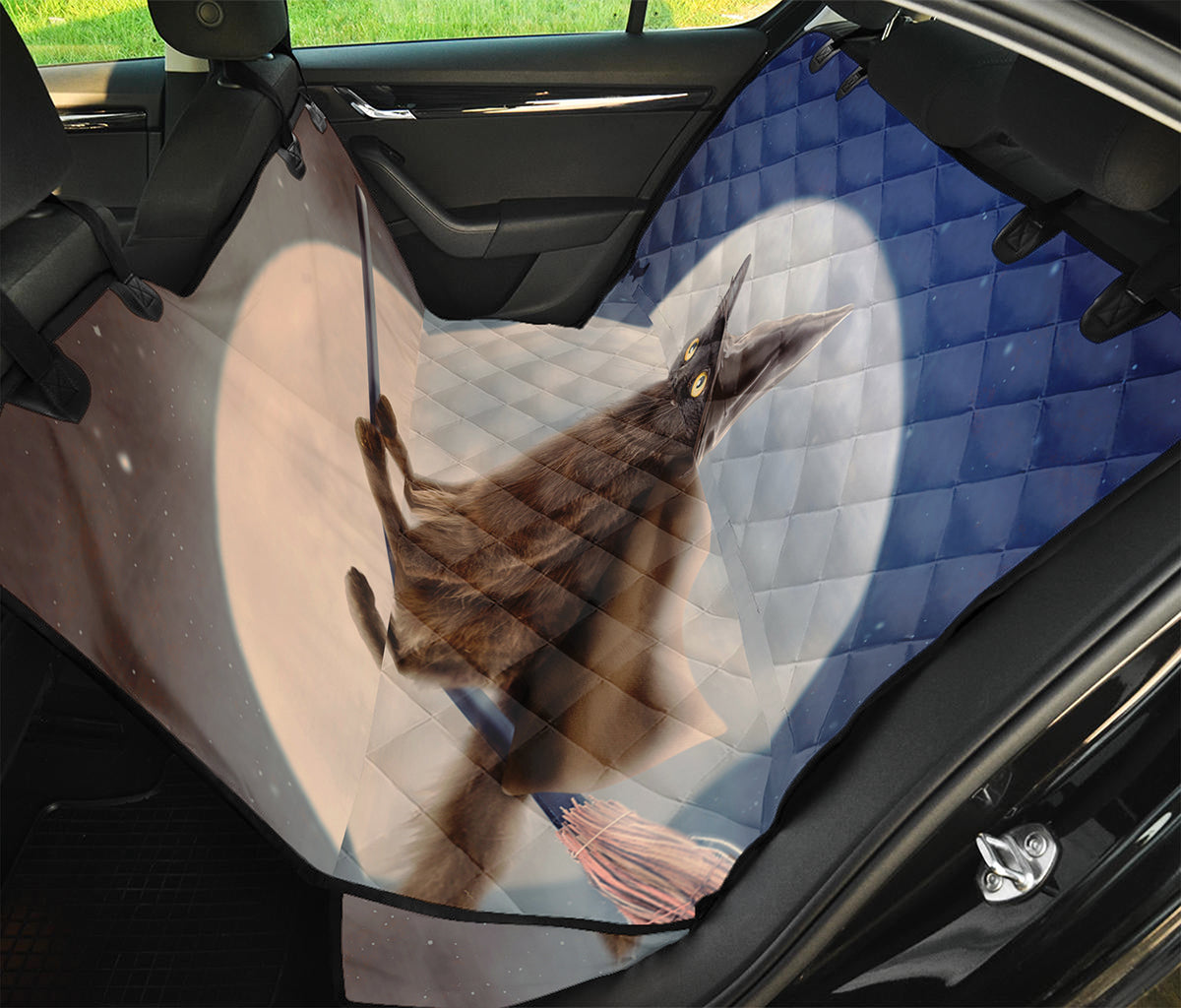 Halloween Flying Witch Cat Print Pet Car Back Seat Cover