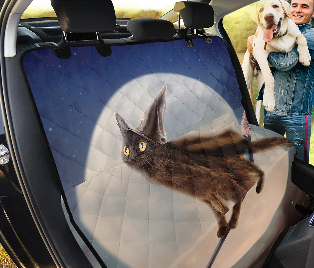 Halloween Flying Witch Cat Print Pet Car Back Seat Cover