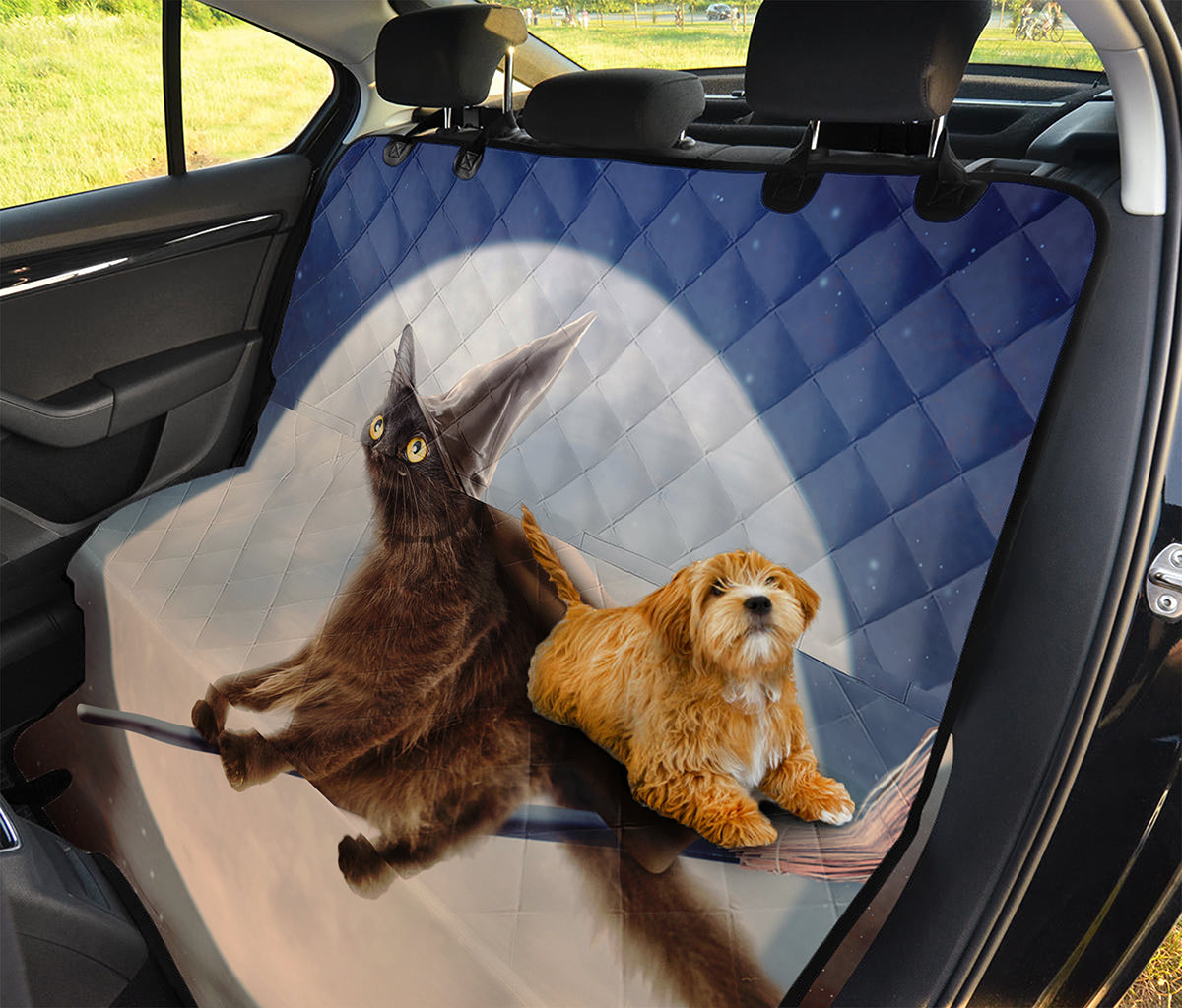 Halloween Flying Witch Cat Print Pet Car Back Seat Cover