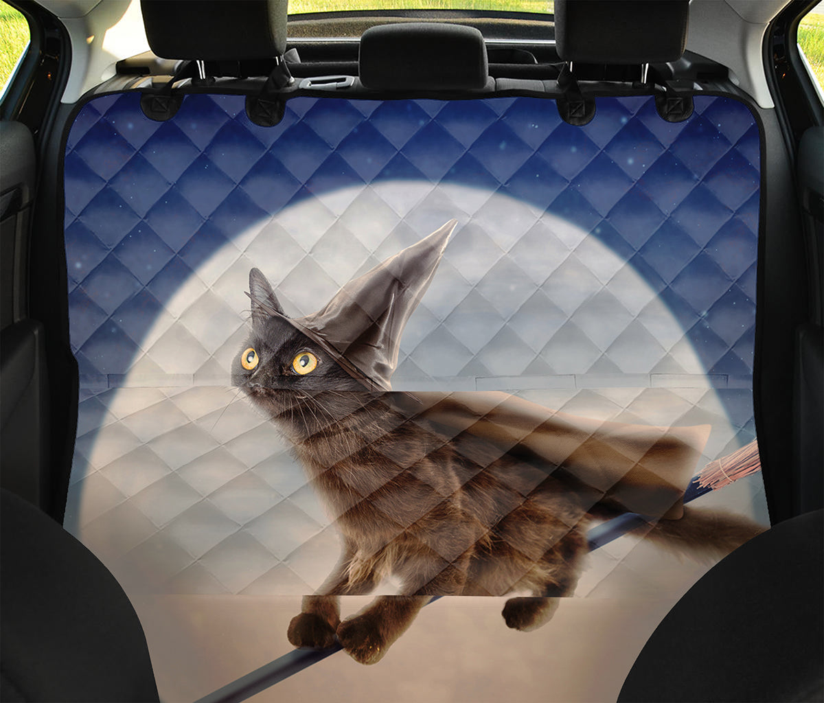 Halloween Flying Witch Cat Print Pet Car Back Seat Cover