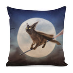Halloween Flying Witch Cat Print Pillow Cover