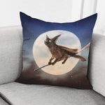 Halloween Flying Witch Cat Print Pillow Cover