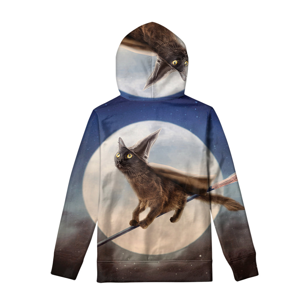 Halloween Flying Witch Cat Print Pullover Hoodie