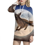 Halloween Flying Witch Cat Print Pullover Hoodie Dress