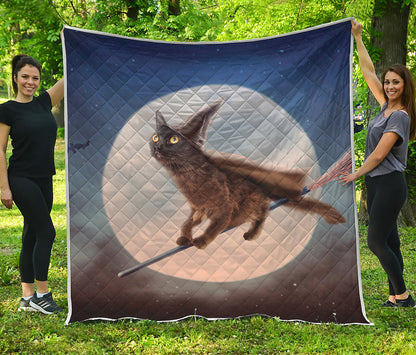 Halloween Flying Witch Cat Print Quilt