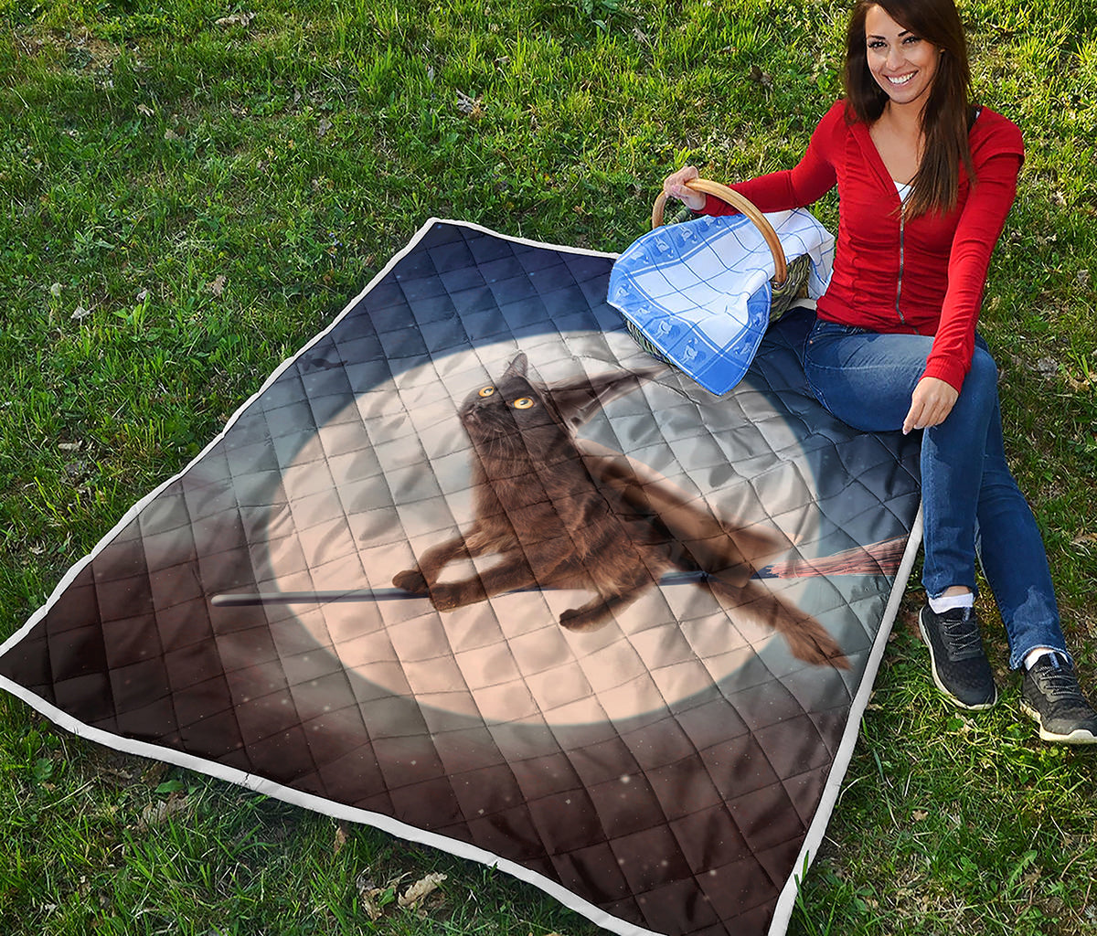 Halloween Flying Witch Cat Print Quilt