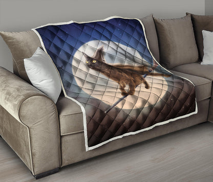 Halloween Flying Witch Cat Print Quilt