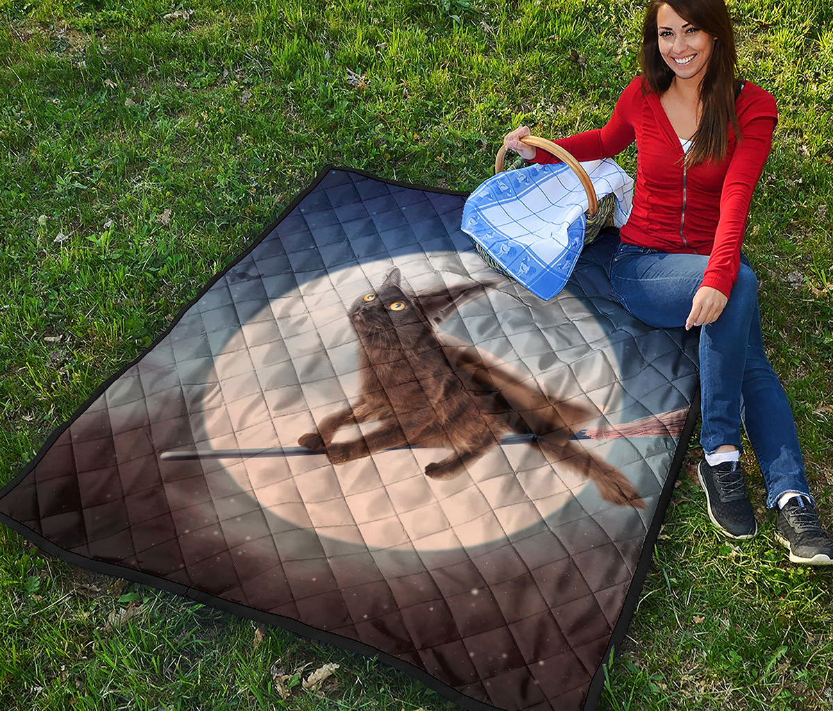 Halloween Flying Witch Cat Print Quilt