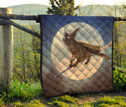 Halloween Flying Witch Cat Print Quilt