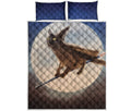 Halloween Flying Witch Cat Print Quilt Bed Set