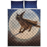 Halloween Flying Witch Cat Print Quilt Bed Set