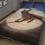 Halloween Flying Witch Cat Print Quilt Bed Set