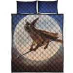 Halloween Flying Witch Cat Print Quilt Bed Set