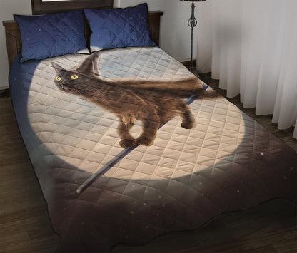 Halloween Flying Witch Cat Print Quilt Bed Set