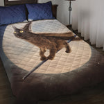Halloween Flying Witch Cat Print Quilt Bed Set