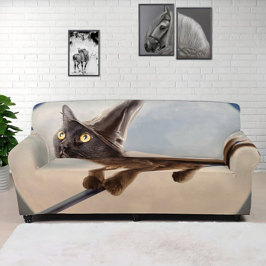 Halloween Flying Witch Cat Print Sofa Cover