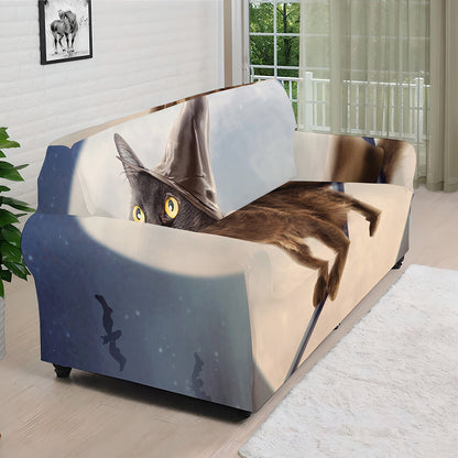 Halloween Flying Witch Cat Print Sofa Cover