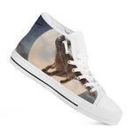 Halloween Flying Witch Cat Print White High Top Shoes